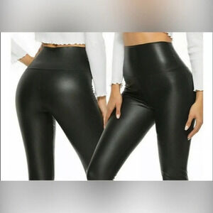 Women’s Black Leggings Faux Leather Stretchy Size S